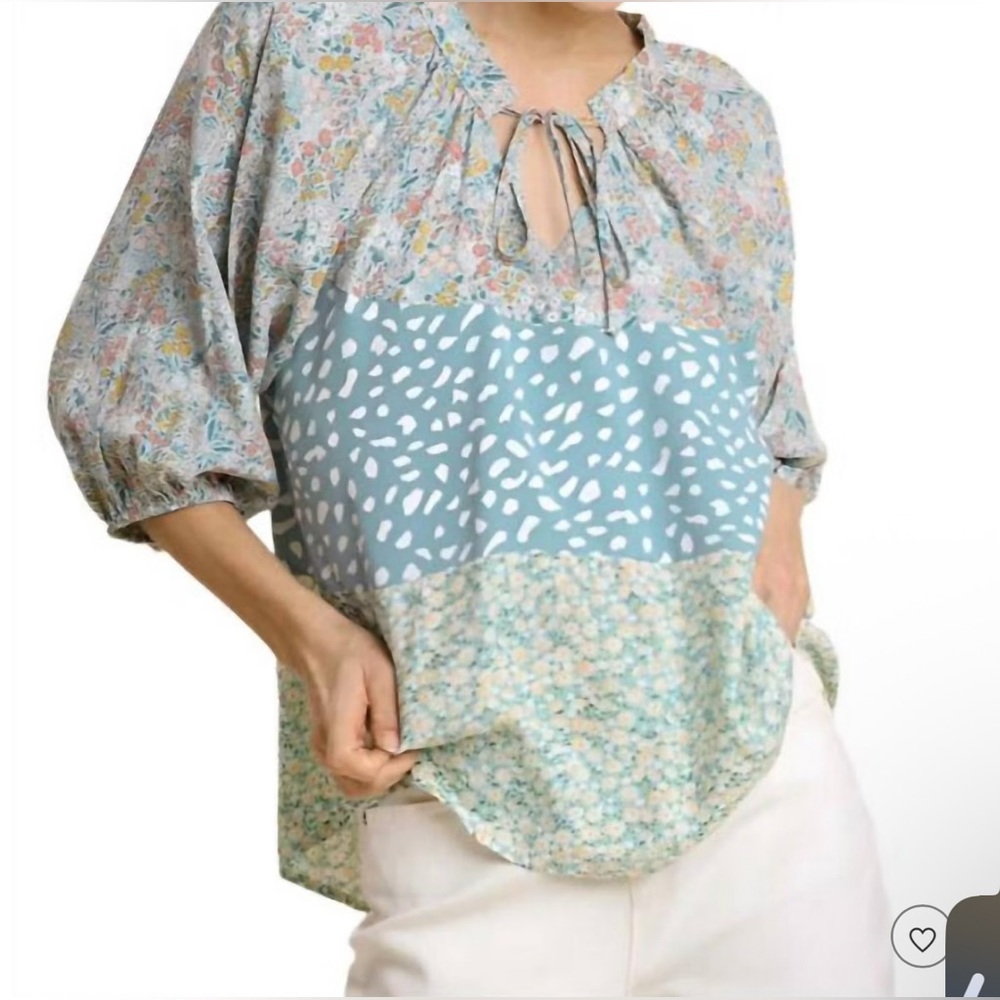 Umgee Boho Patchwork Blouse Size Small - image 2